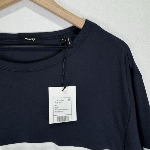 Theory Sweater Mens XL Navy White‎ Striped Pullover Soft Comfy Nautical NEW - Picture 9 of 16